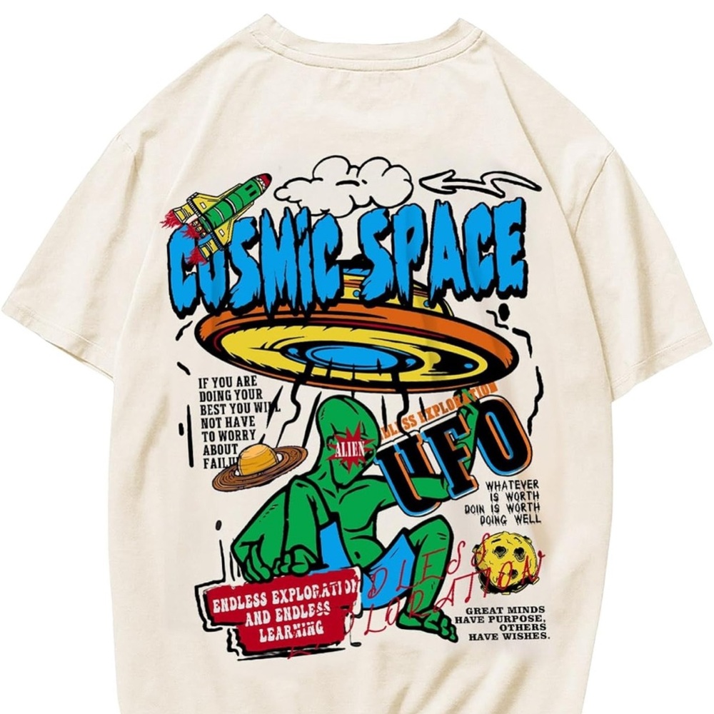 Cosmic Space UFO Graphic Tee - Cream